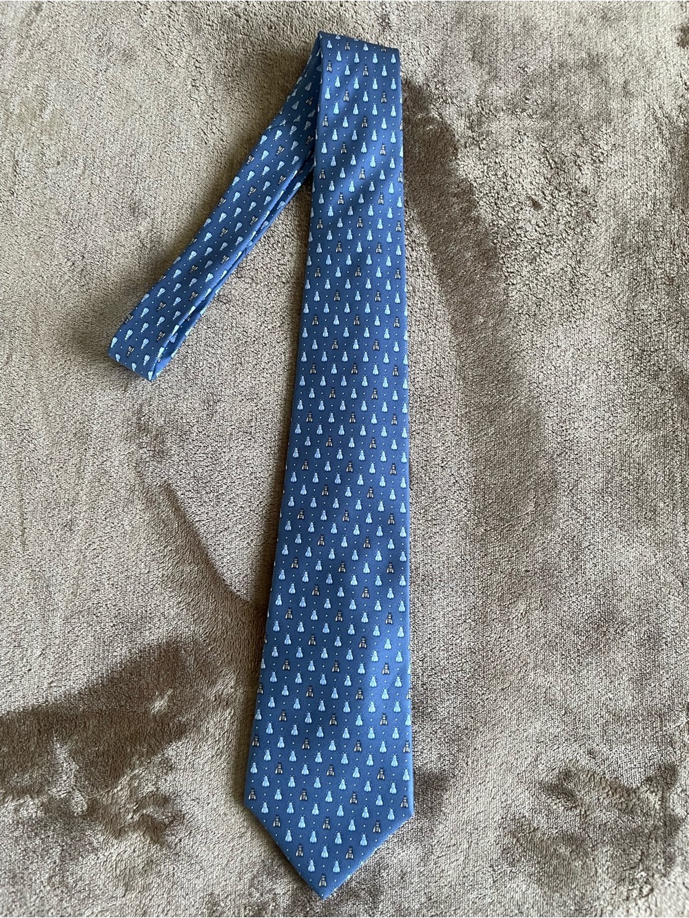 Salvatore Ferragamo Silk Tie Blue Bee Motif Made in Italy